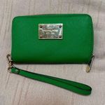 Michael Kors Green Wristlet Clutch with Silver Logo Photo 0