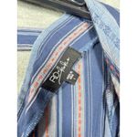 RD‎ & Koko Blue Stripe 3/4 Sleeve V Neck Cut Out Back Woven Women's Shirt Boho L Size L Photo 3