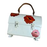 70s Vintage Aladdin Industries Painted Floral Lunchbox purse cream Photo 4