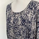 Garnet Hill  Leopard Cheetah Print Merino Wool Crewneck Sweater‎ M Navy Cream Photo 1