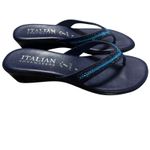 Italian Shoemakers Blue Leather and Rhinestone Wedge Sandals Size 8 Photo 2