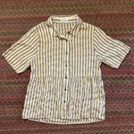 Roolee  TAN & WHITE STRIPE BUTTON UP POLO TOP Photo 0