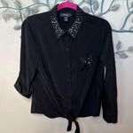 Style & Co ❤️. Black collared embellished button up shirt Sz PM EUC CLEARANCE Photo 0