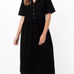 ASOS Black Twill Collared Button Short Sleeve Midi A-Line Shirt Dress Size 6 Photo 0