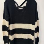 Olive & Oak Sweater Ivory & Black Striped Criss Cross Back Size Medium Photo 3