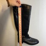 Tory Burch  Marlene Black Leather Riding Boots Gold Embossed Logo Women's Size 7M Photo 6