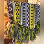 Mud Pie  Envelope Clutch Purse, Navy/White/Yellow, Tassel Fringe Trimmed, Woven Photo 1