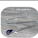 Silver 36" Long Faced Cristal Sweater Necklace Blue Womens Jewelry Photo 9