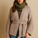 PINCH Oatmeal Cable Knit Belted Cardigan S/M NWT Cozy Chunky Winter Sweater Photo 0