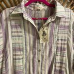 easel  Long Sleeve Linen Blend Purple White Button Up Tunic Dress Boho Beach Photo 3