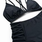 Cabana Del Sol Sleek Black High-Waisted Bikini with Cutout Detailing Photo 4