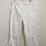 Newbury Kustom White Denim Raw Hem High Rise Wide Leg Flare Pull On Jeans Size L Photo 5