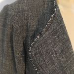 Eileen Fisher Linen Blend Gray Woven Open Front Fringe Trim Long Sleeve Jacket S Photo 3