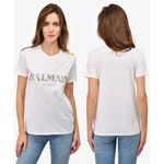 Balmain Logo Short Sleeve T-Shirt With Gold Buttons White Women's Size XXS Photo 1