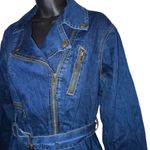 Venus dark wash high low flounce hem denim biker jacket Photo 1