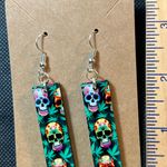 Handmade Skulls And Cannabis Dangle Bar Pierced Earrings New Photo 1