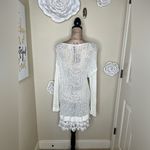 Entro NTM: Open Weave Knit Crochet Layered Lace Cream Tunic Sweater Sz M Photo 8