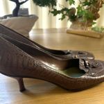 Enzo Angiolini 10 Brown Faux Crocodile Kitten Heel Shoes Buckle Detail EA Flexo Photo 1