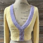 For Love & Lemons NWT  Sheila Yellow & Purple Fuzzy Cropped Cardigan Size Small Photo 3