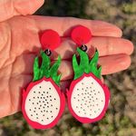 Amazon Dragon Fruit Earrings - Pink and Green Photo 0