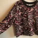 Joie  Cropped Sweatshirt Crew Neck Leaf and Floral Print Pullover Maroon XL NWT Photo 5