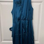 Satin Sleeveless Halter Neck Tie Waist Wrap Bodycon Cocktail Party Mini Dress! Green Photo 4