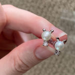 Real Freshwater Pearl Stud Post Earrings with CZ Gems White Photo 0