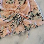 Dizzy Gal Peach & Green Tropical Ruffle Hem Cinched Side Mini Skirt Large Photo 2