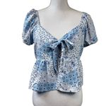 Hollister Shades of Blue Patchwork Floral Print Cottage-core Peplum Blue Size L Photo 1