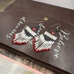 Beaded Fringe Statement Earrings Red Black White Photo 1