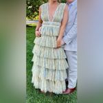 Hutch NEW Plunge V Neck Tiered Tulle Sky Floral Gown Dress sz 14 Photo 8