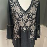 Johnny Was Boho Gray Embroidered Bell Sleeve 3/4 Sleeves small Photo 3