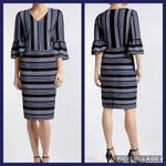 ECI Navy Blue &White Striped Bell Cuff Career Dressy Dress 6 NWT Photo 1
