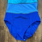 Vtg Christina 3 Tone One Piece Swimsuit Sz 12 Turquoise Periwinkle Blue Photo 5