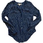Womens Hope & Harlow LS Lightweight Silver Foil Polkadot Button Down Shirt Sz L Blue Size L Photo 0