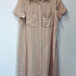 Knot Sisters  Blush pink linen blend striped Button front maxi midi dress… Photo 1