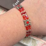 Vintage Handmade Red Beaded Bracelet Retro Floral Photo 4