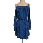 The Kooples  Mini Dress Blue Denim Button Front Off Shoulder Long Sleeve Photo 6