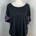 Floral Embroidered Puff Sleeve Blouse Top Telluride Clothing Medium Black Photo 1