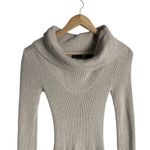 Moda International Beige Ribbed Knit Long Sleeve Flounce Cowl Neck Sweater Dress Size XS Photo 2