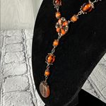 Elegant Burnt Orange Beaded Teardrop Statement Necklace 19” Photo 2