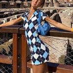 H&M Divided Purple & White Argyle Print V-Neck Collared Jersey Fitted Mini Dress Photo 10