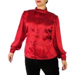 Michelle Stuart 80s Vintage Red Satin Puff Sleeve Button Front Blouse Size 10 Size M Photo 1