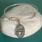 ALEX AND ANI Silver Tone “Because I Love You" Engraved Charm Bangle Bracelet Photo 0