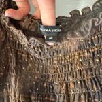 Karma Highway Brown Peasant Top Gold Dot Sheer Smocked Square Neck Medium Photo 3