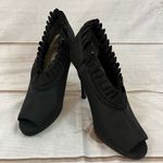 Nina Shoes Black Fabric 4 1/2” Heels Ruffles Zippers Dress Bootie Pumps Size 8M Photo 2