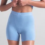 SKIMS Womens M Logo Band Boyfriend Biker Shorts Light Blue Ribbed Loungewear PJ Photo 0
