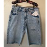 Love Soho Denim Women’s Baggy Bermuda Shorts Size 5 Low Rise Distressed Raw Hem Blue Photo 0