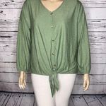 New York Laundry NWT 2X Green Swiss Dot Crochet Lace Tie Hem Faux Button Top Photo 1