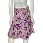 Vintage circle skirt Byerwear abstract birds floral pink knee length 8 Multiple Photo 2